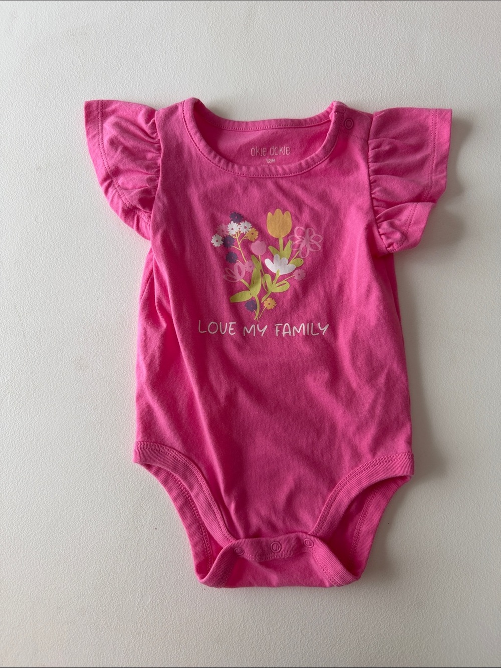okie dokie - Hot Pink Floral "Love My Family" One-Piece